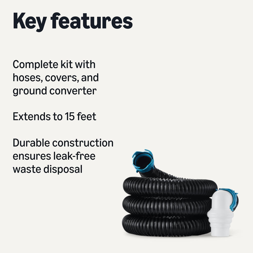 Amazon Basics RV sewer hose kit covers protect connections during storage.
