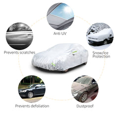 Silver reflective coating deflects sunlight to protect interior surfaces