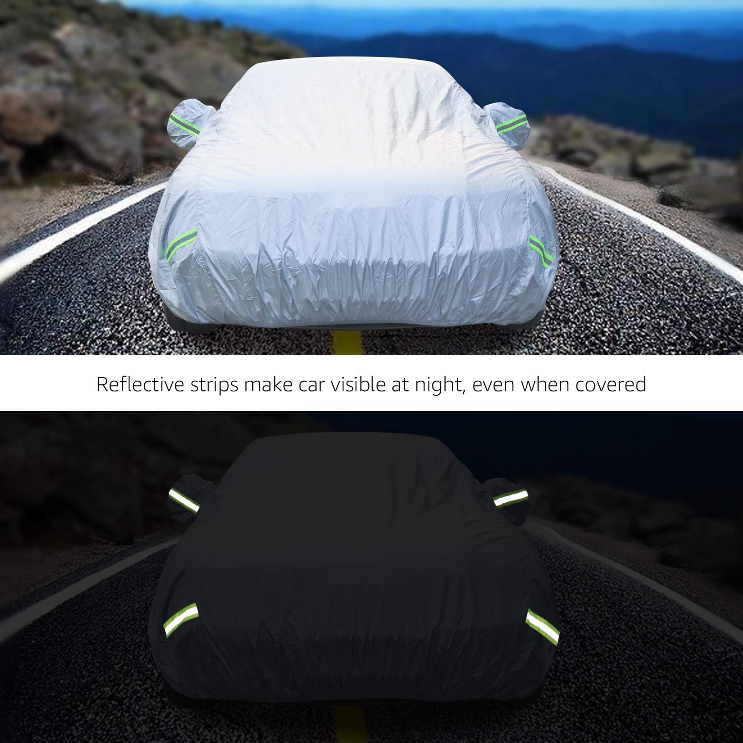 Amazon Basics cover has mirror pockets and reflective stripes for night visibility.
