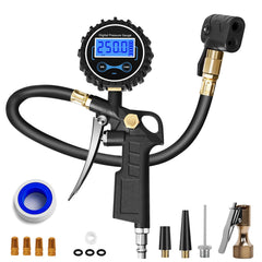 AmazStove digital tire gauge display shows precise psi readings for quick inflation.