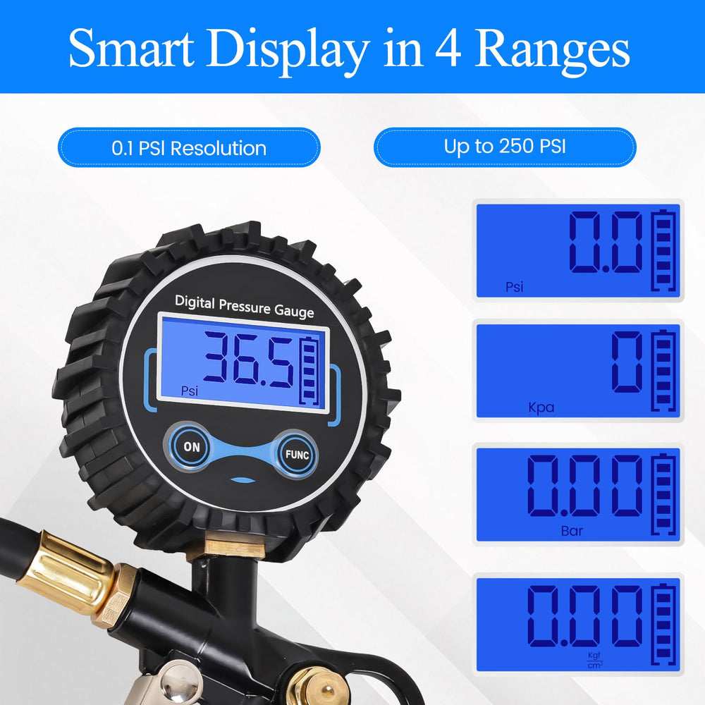 AmazStove gauge 360° rotating air chuck enables easy valve access.