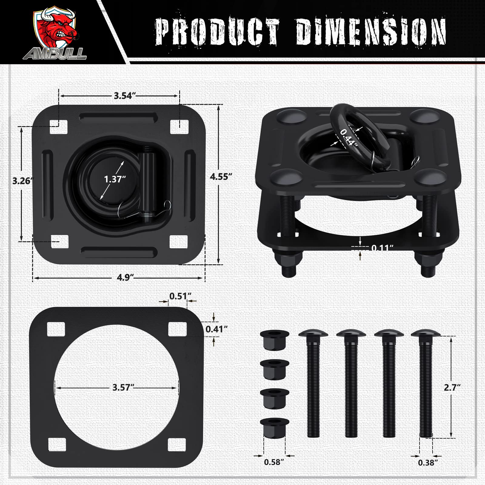 AMBULL D-ring anchor bracket close-up with mounting holes.