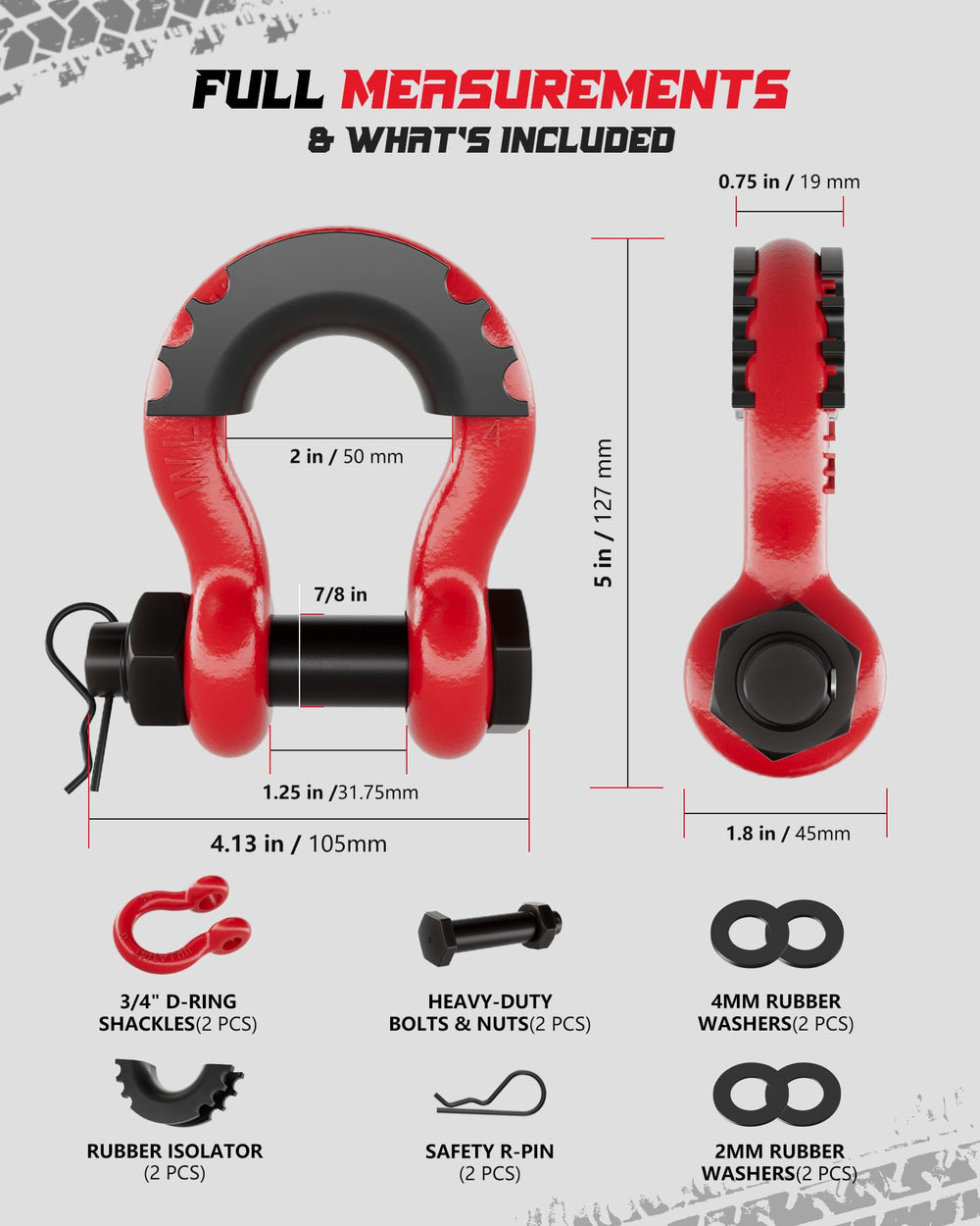 AMBULL shackles 7/8 pin assembly with outer nut for secure use
