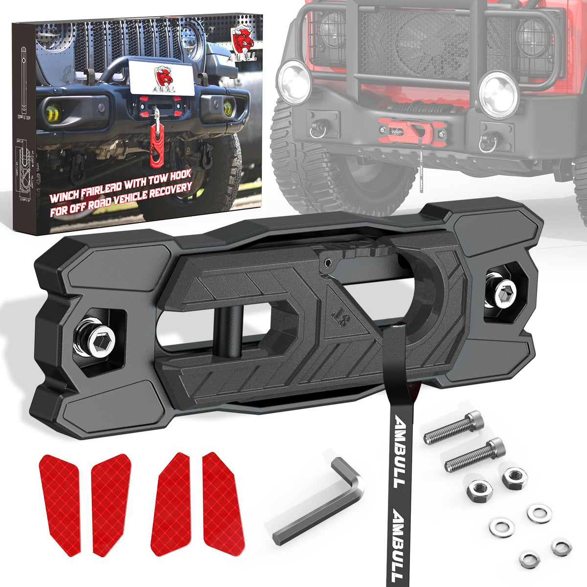 AMBULL winch fairlead with tow hook for reliable off-road towing and recovery