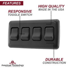 American Technology Components quad SPST switch dimensions help precise mounting in panels.