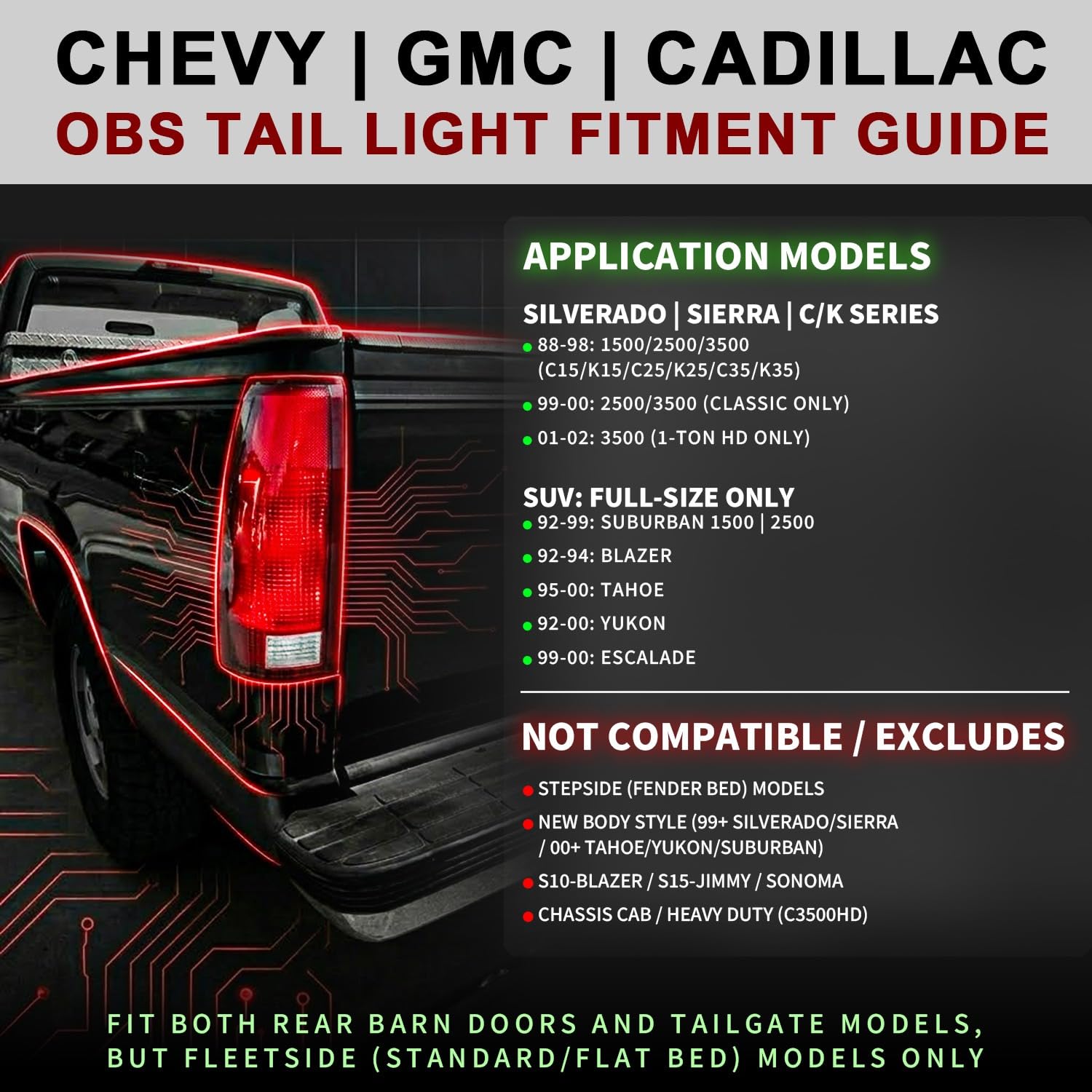 AmeriLite CK tail light close-up in dark black finish with premium LED tube design