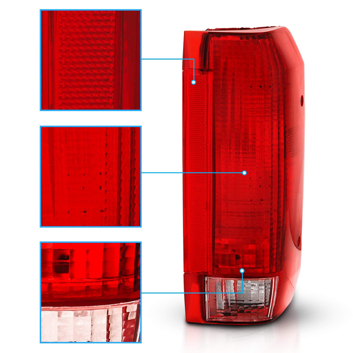 AmeriLite tail light, driver side for F250/F350 Styleside, easy OEM replacement.