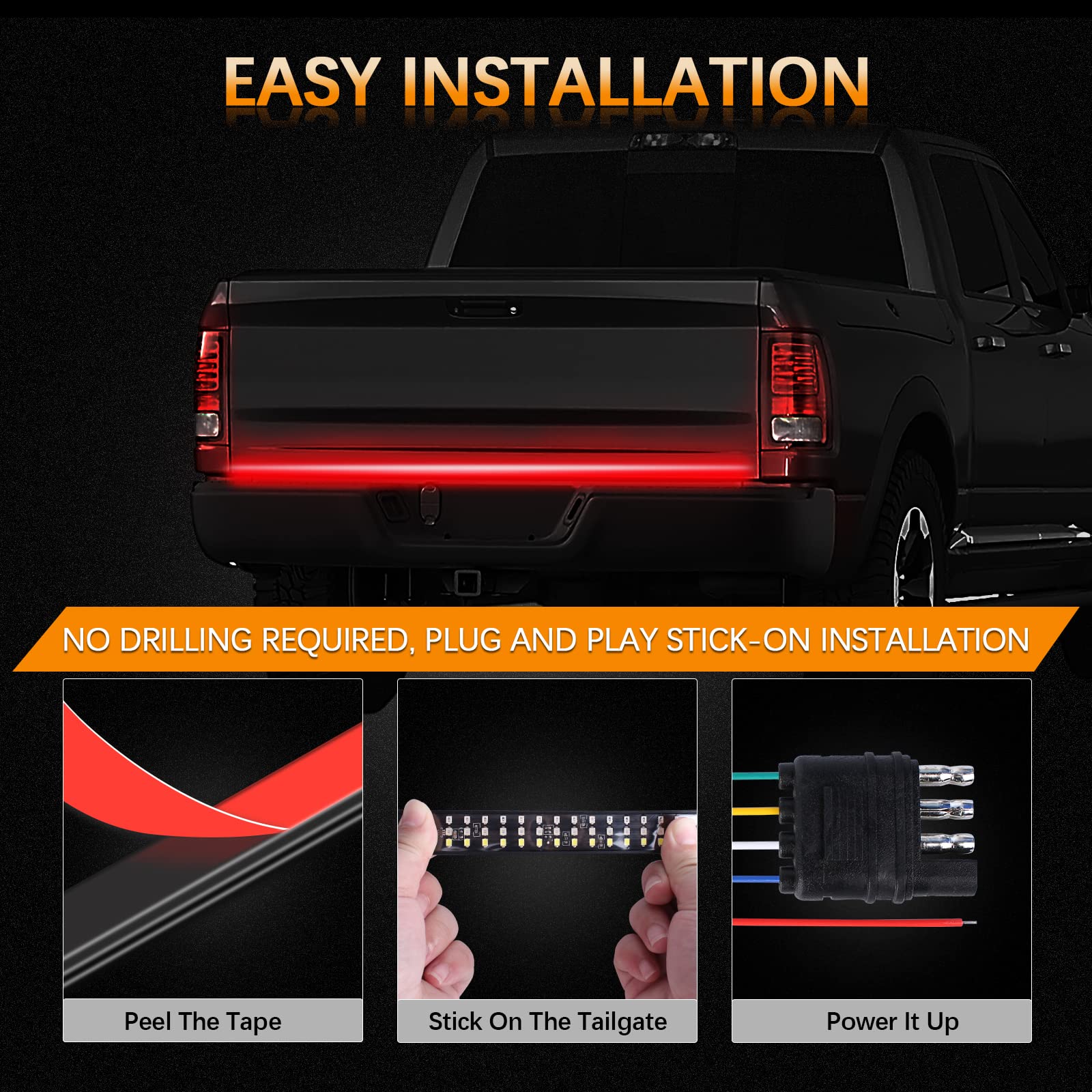 AMEXMART tailgate light bar amber turn signals indicate turns clearly