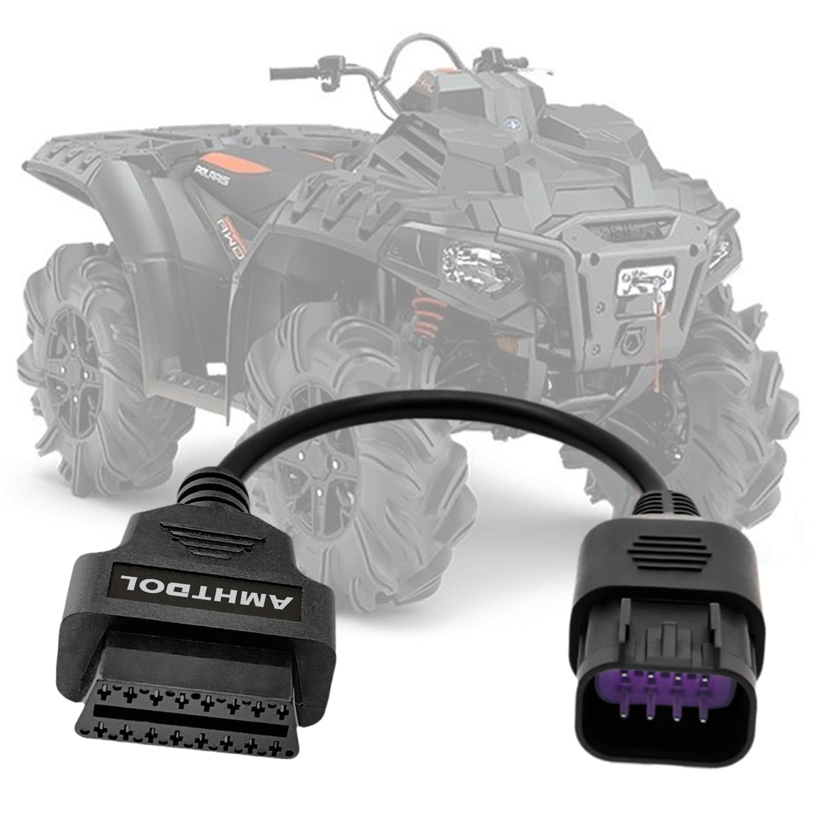 AMHTDOL OBD2 adapter connects Polaris 8-pin to 16-pin for quick diagnostics.