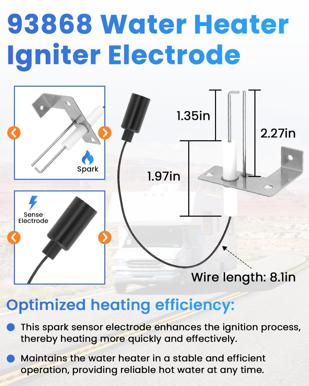 AMI PARTS 93868 igniter electrode enables quick hot water startup.