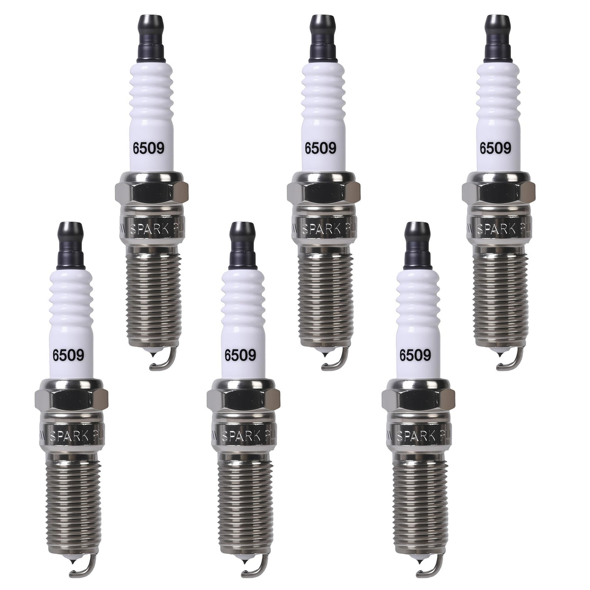 AMICAREP iridium-platinum spark plugs 6509 pack six close-up for installation.