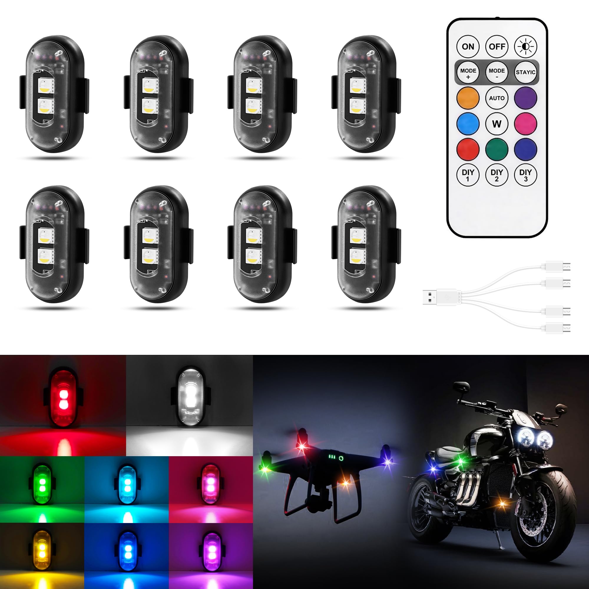 Amiline wireless LED strobe for car—easy color changes