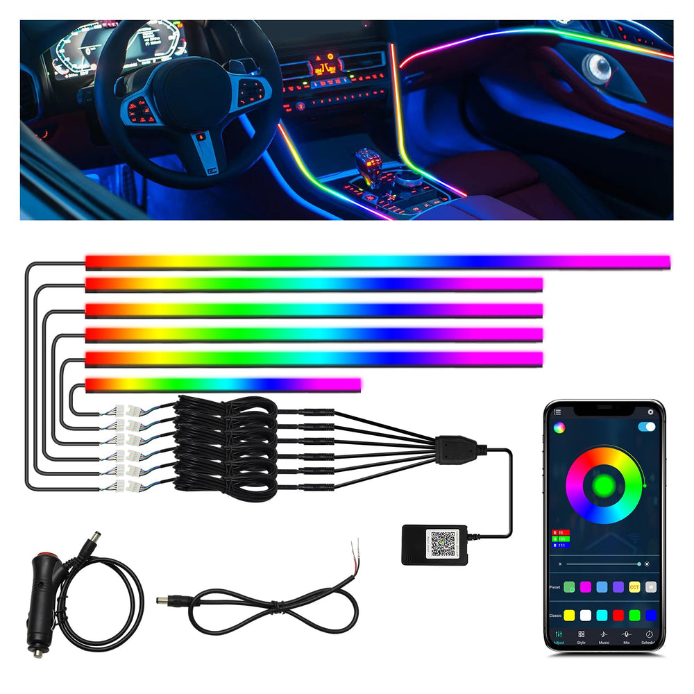 AMKI interior car LED strip lights provide customizable ambient cabin illumination for any ride.