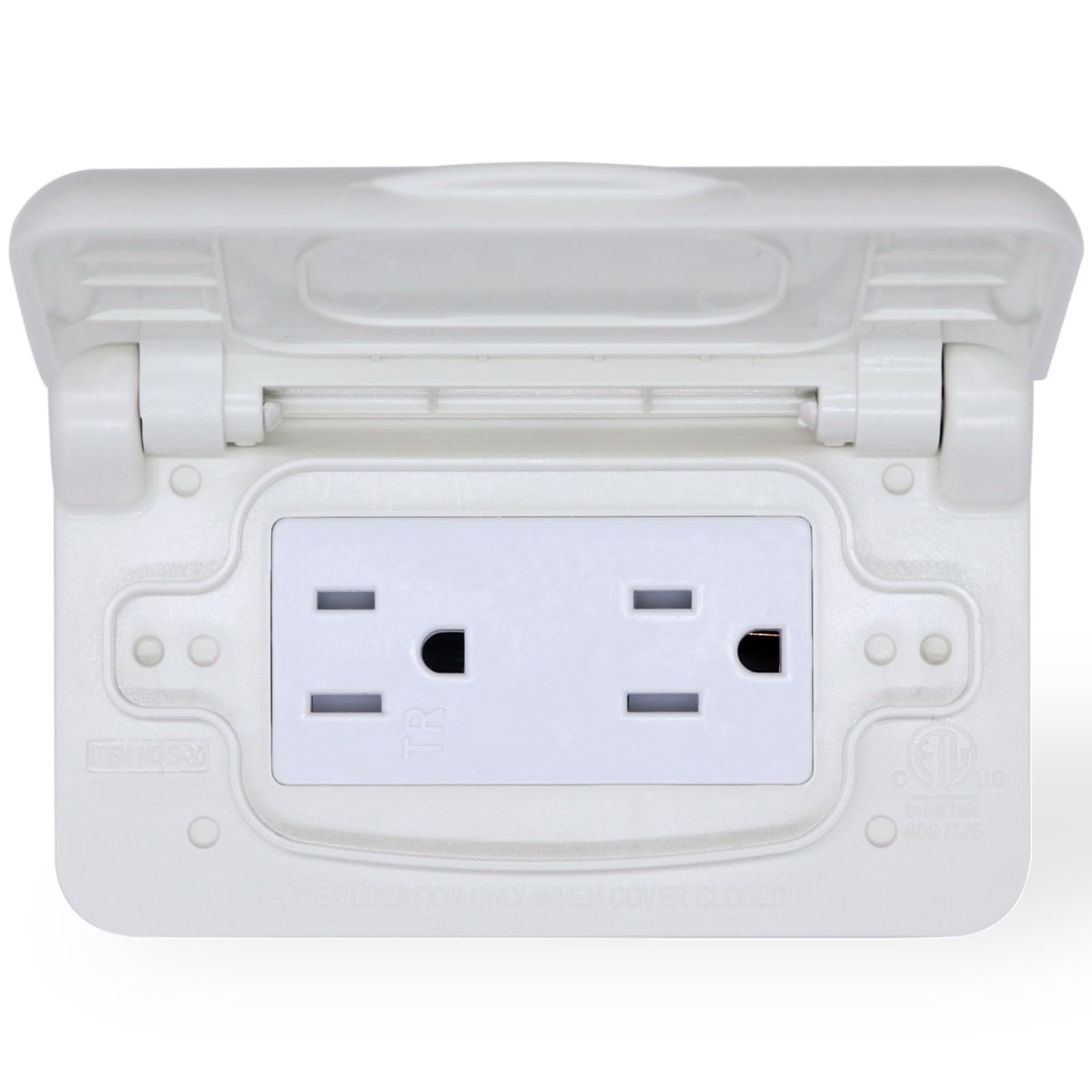 AMOMD Weatherproof RV outlet front view shows rugged outdoor-ready design.