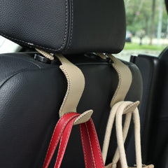 Amooca car seat headrest hook back view demonstrates hidden profile and versatile placement for front or back seats.