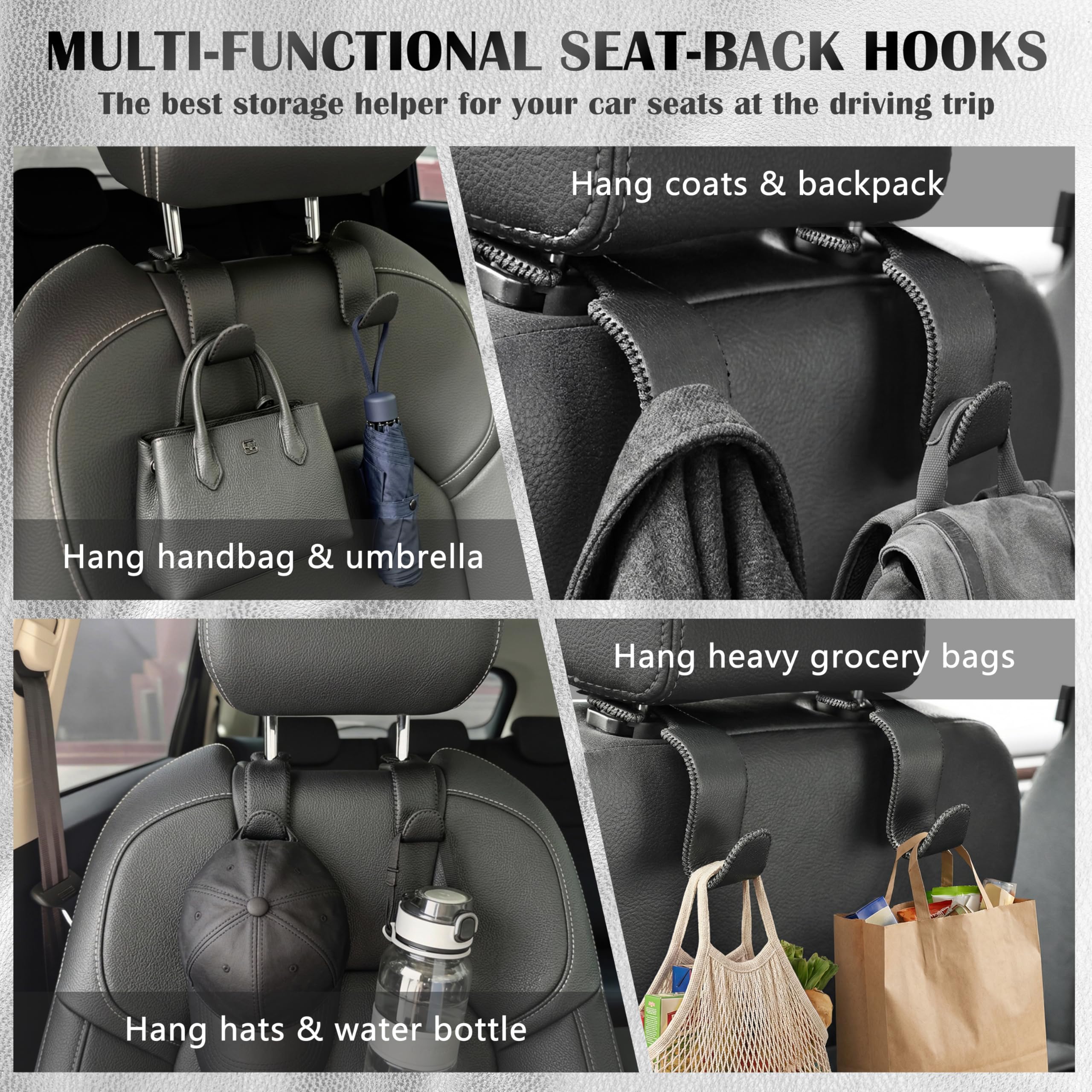 Amooca headrest hook rotates 360 degrees for front or back access.