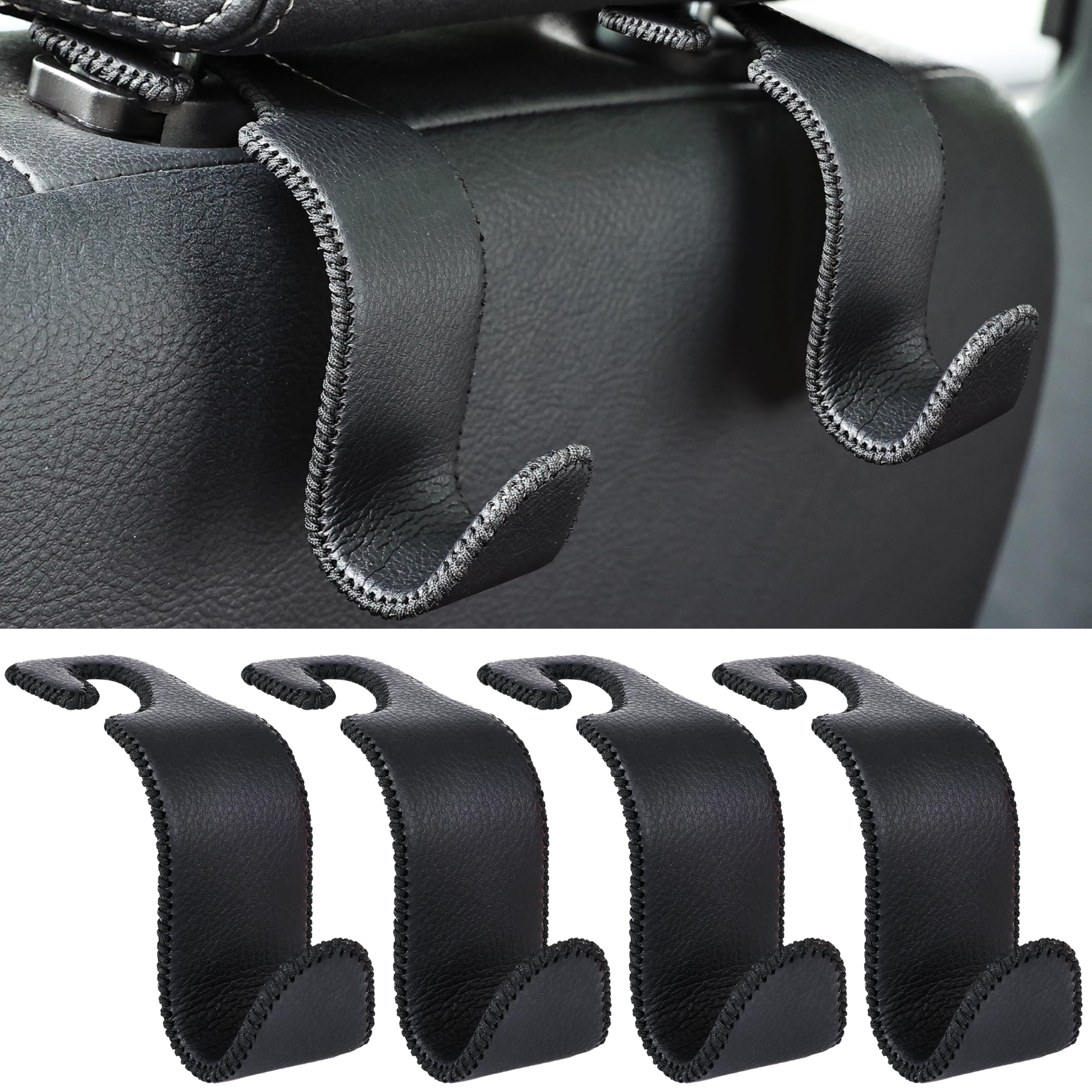 Amooca headrest hook front view shows easy-access storage for purse and groceries.
