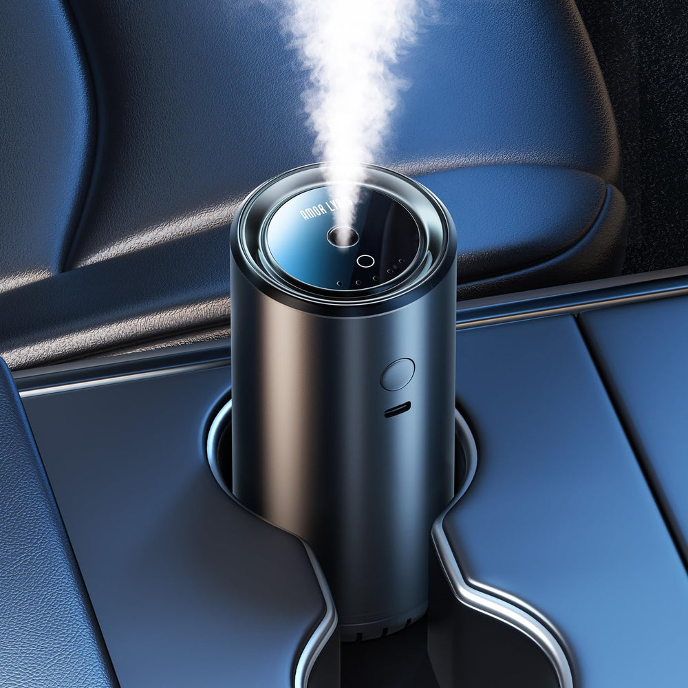 Amor Lyris smart car air freshener ultrasonic diffuser dispersing fragrance evenly in the cabin