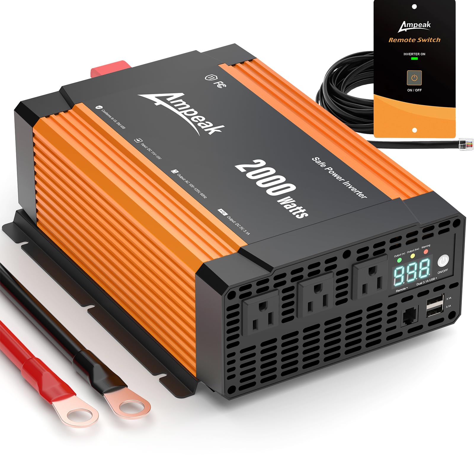 Ampeak 2000W inverter front view for power on the road