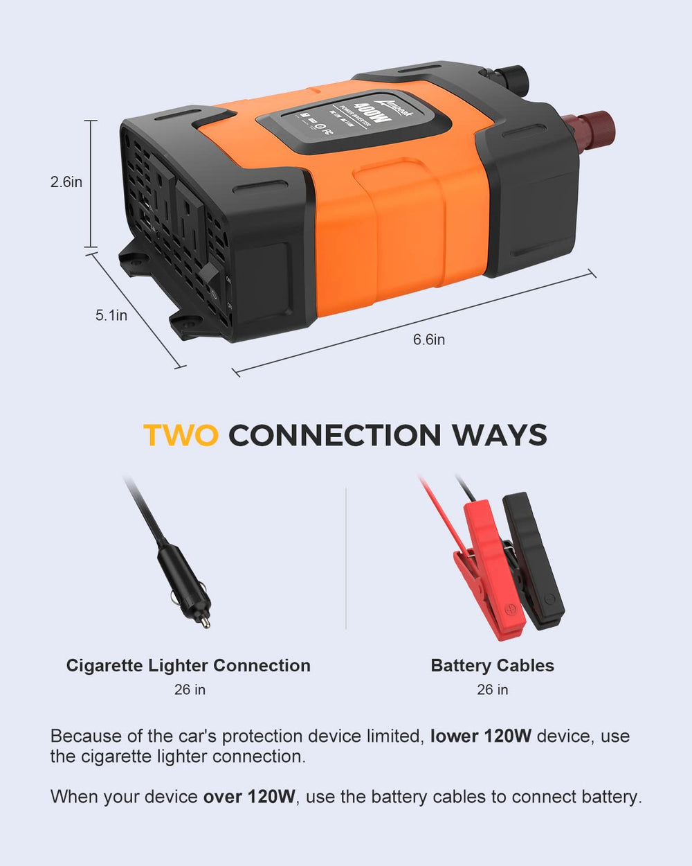 Ampeak 400W inverter in-vehicle setup with silent cooling for long trips