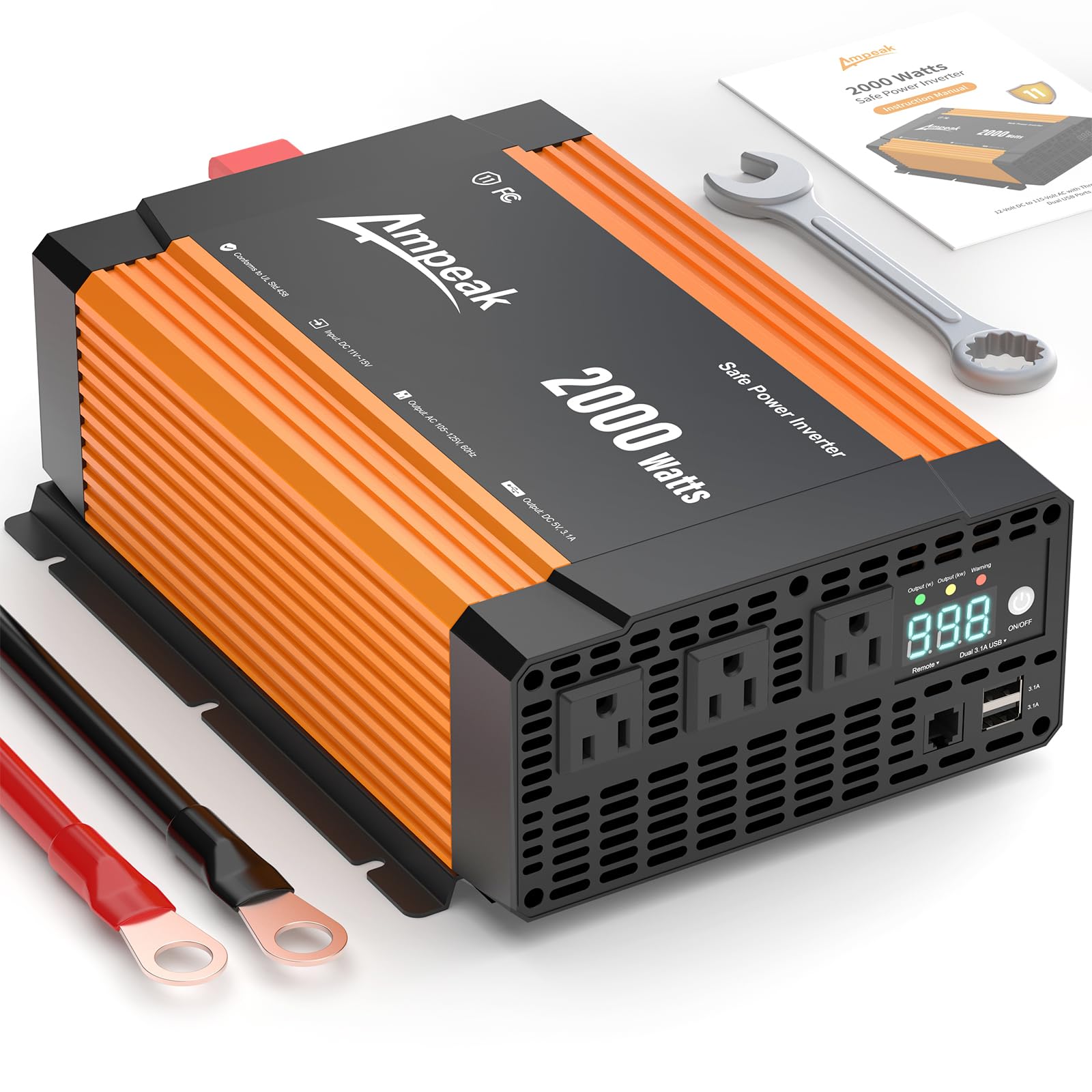 Ampeak orange chassis design makes the unit easy to spot in a trunk