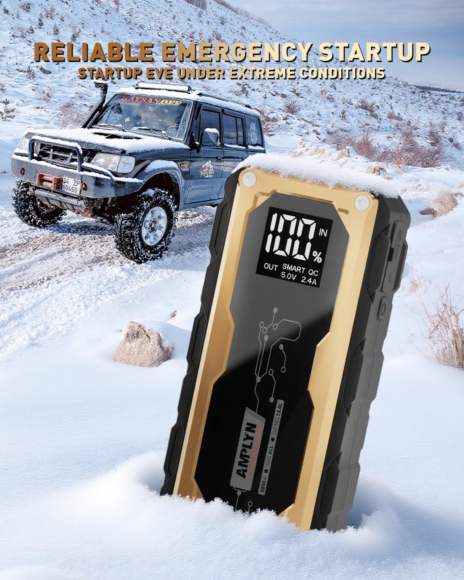 Amplyn Jump Starter supports up to 10 vehicle starts per charge