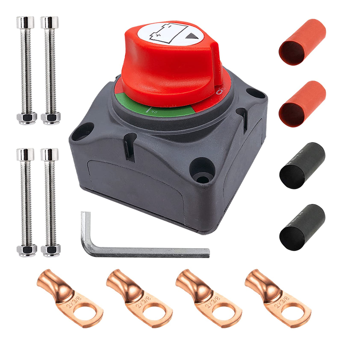 Ampper battery switch front view shows durable ABS housing for safe operation.