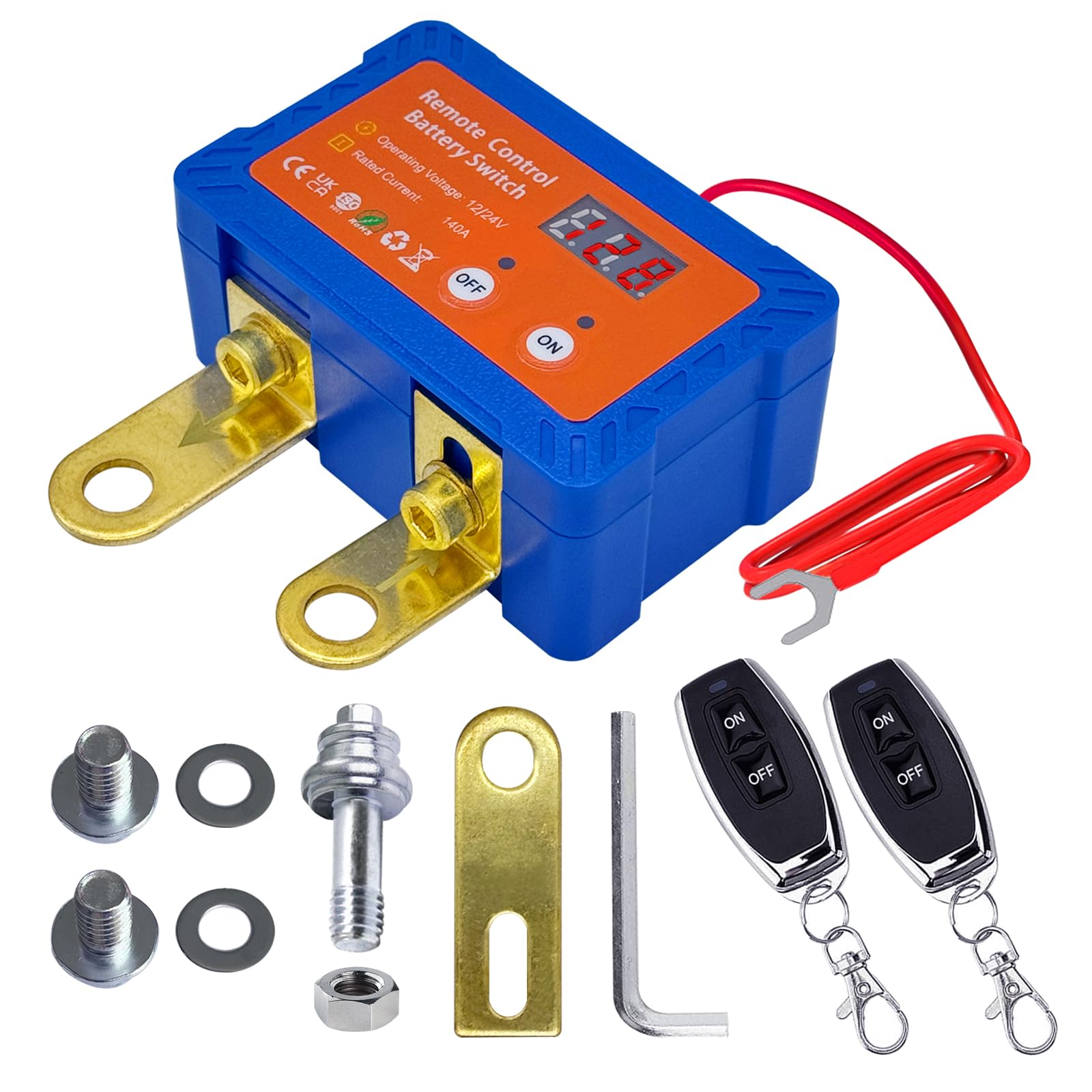 Ampper remote disconnect switch with voltmeter displays live battery voltage.