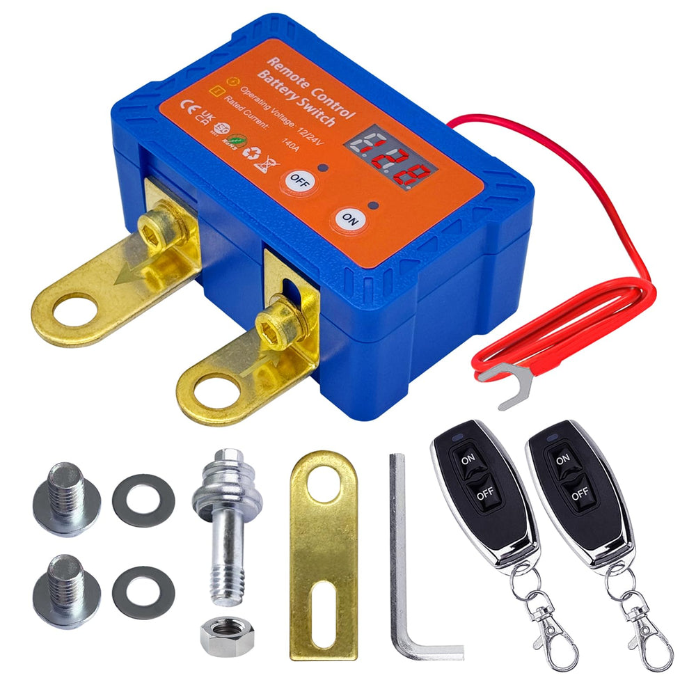 Ampper remote disconnect switch with voltmeter displays live battery voltage.