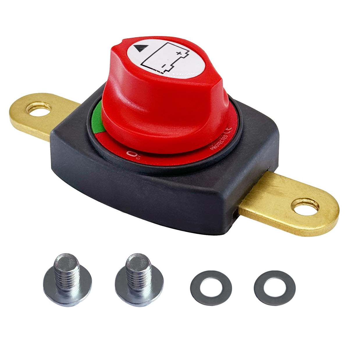 Ampper side post battery disconnect switch, side view, enabling quick isolation of electrical system