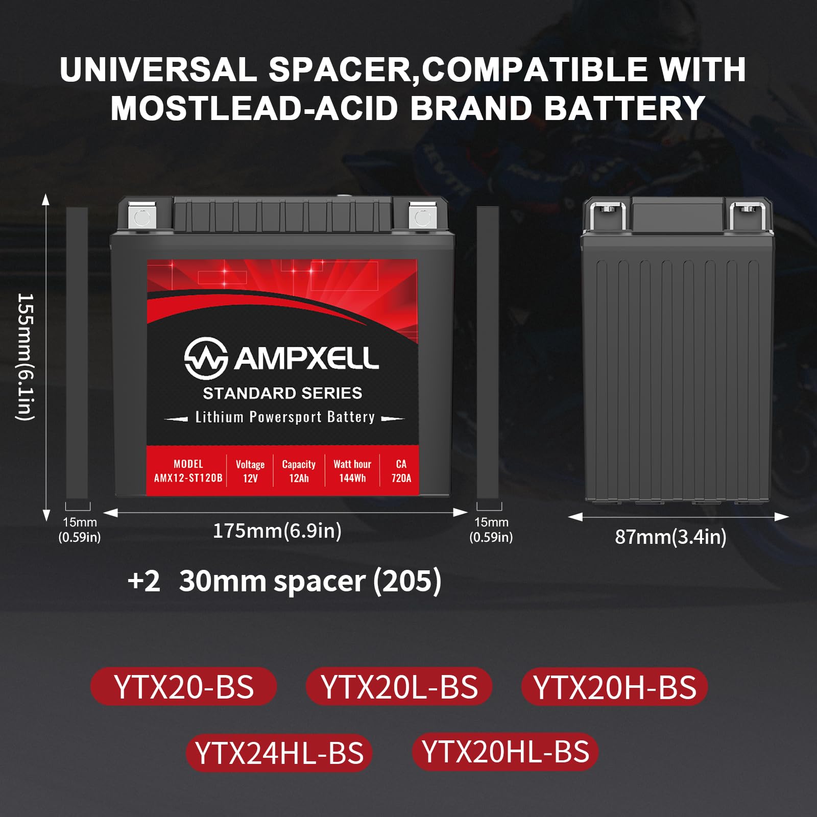 AMPXELL YTX20L-BS LiFePO4 technology delivers faster discharge and longer life.