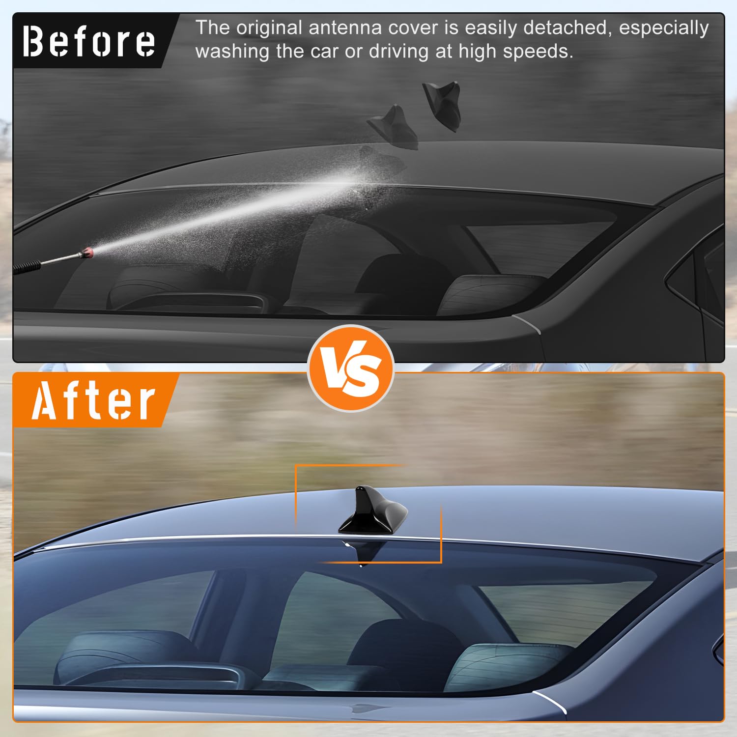 AMSPrac glossy black shark fin antenna cover enhancing car styling.