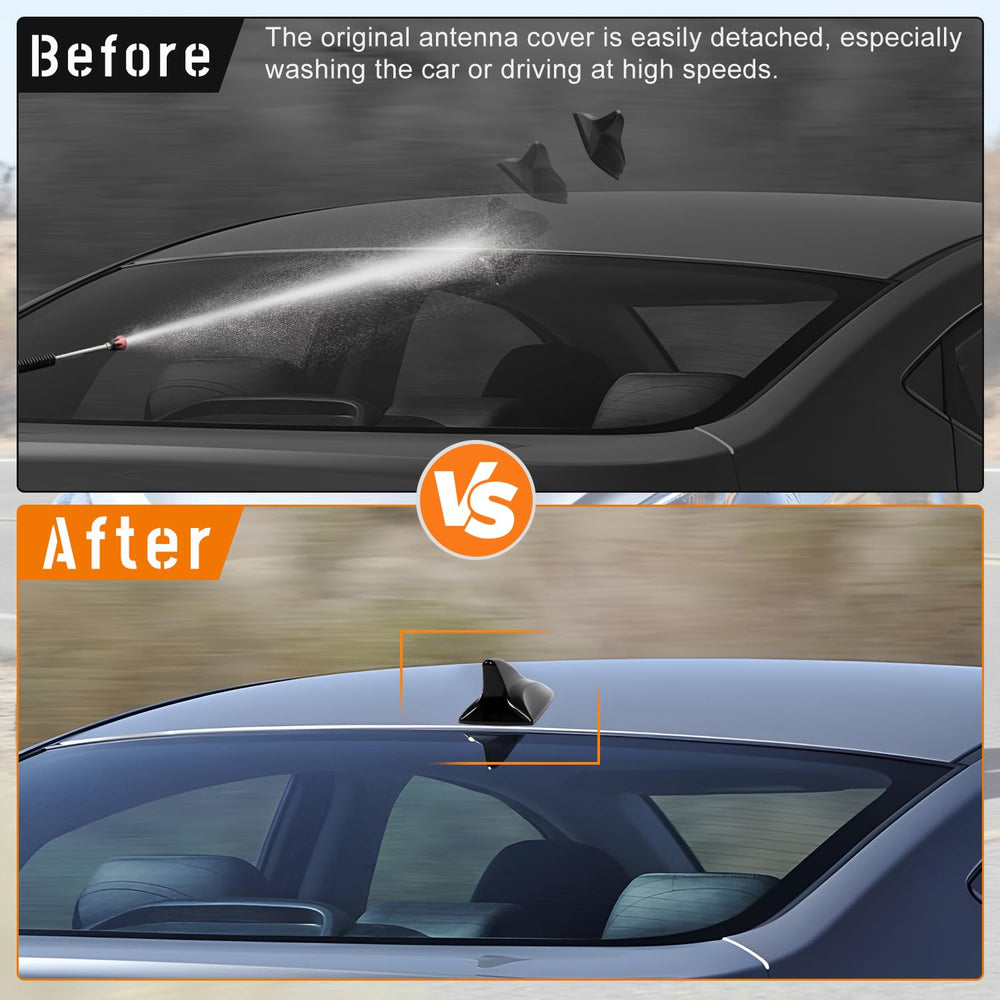 AMSPrac glossy black shark fin antenna cover enhancing car styling.