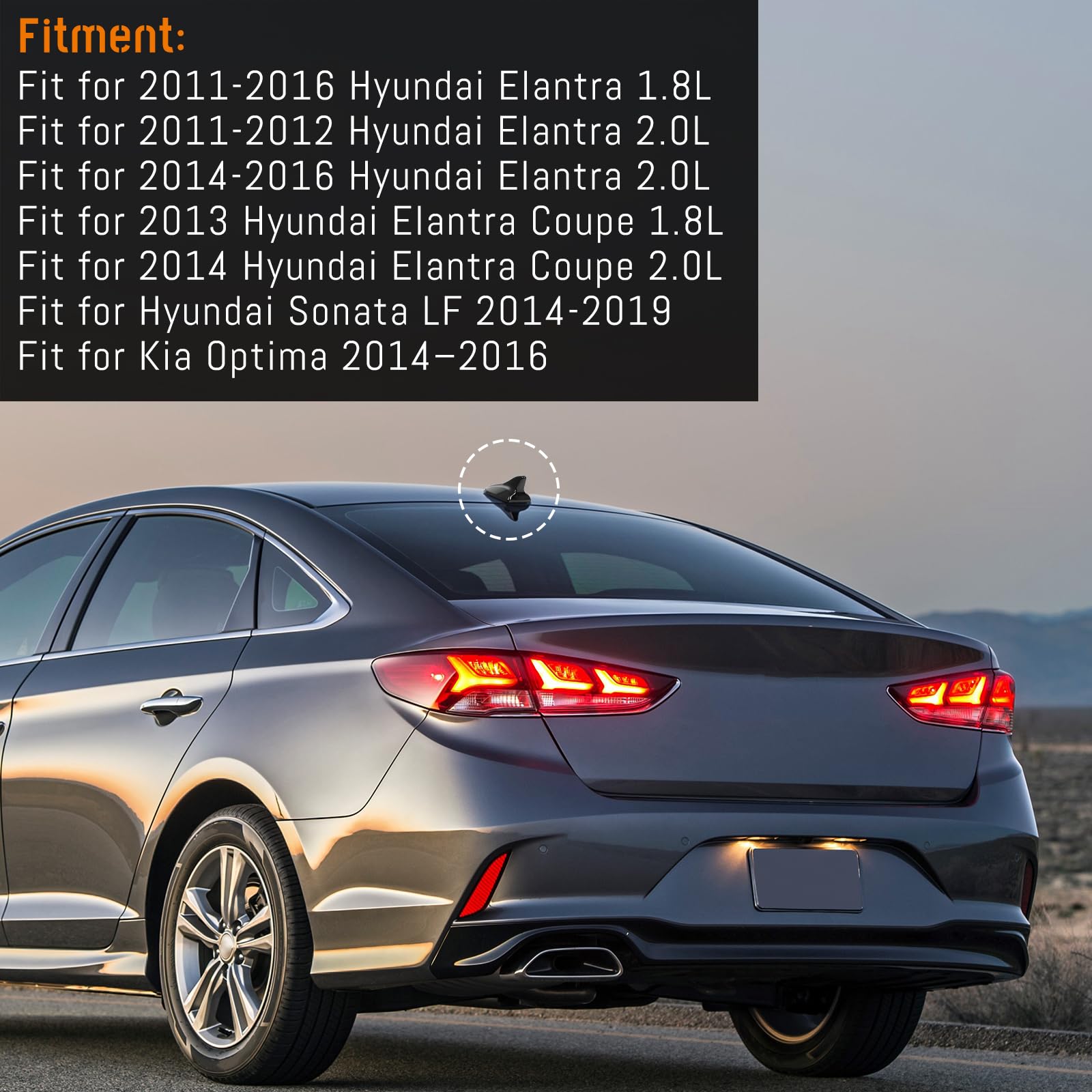 AMSPrac Shark Fin Antenna Cover installation view on Hyundai Elantra.