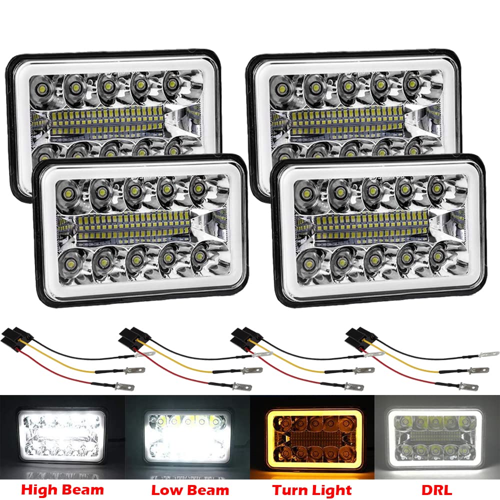 AMUNIESUN 4x6 halo headlights front view for trucks and cars, improves nighttime visibility