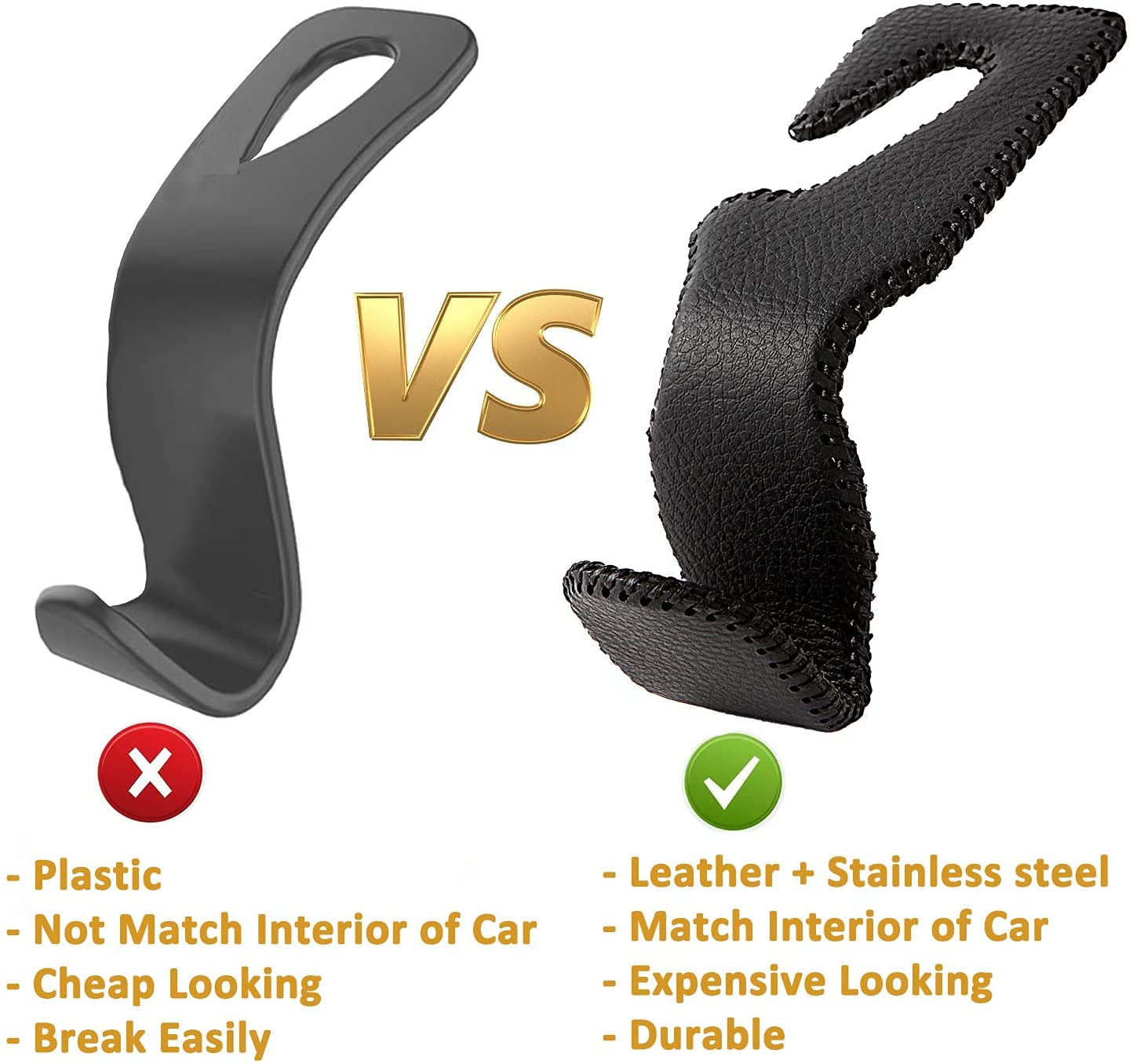 AMVOYOA brown leather headrest hook blends with car interiors.