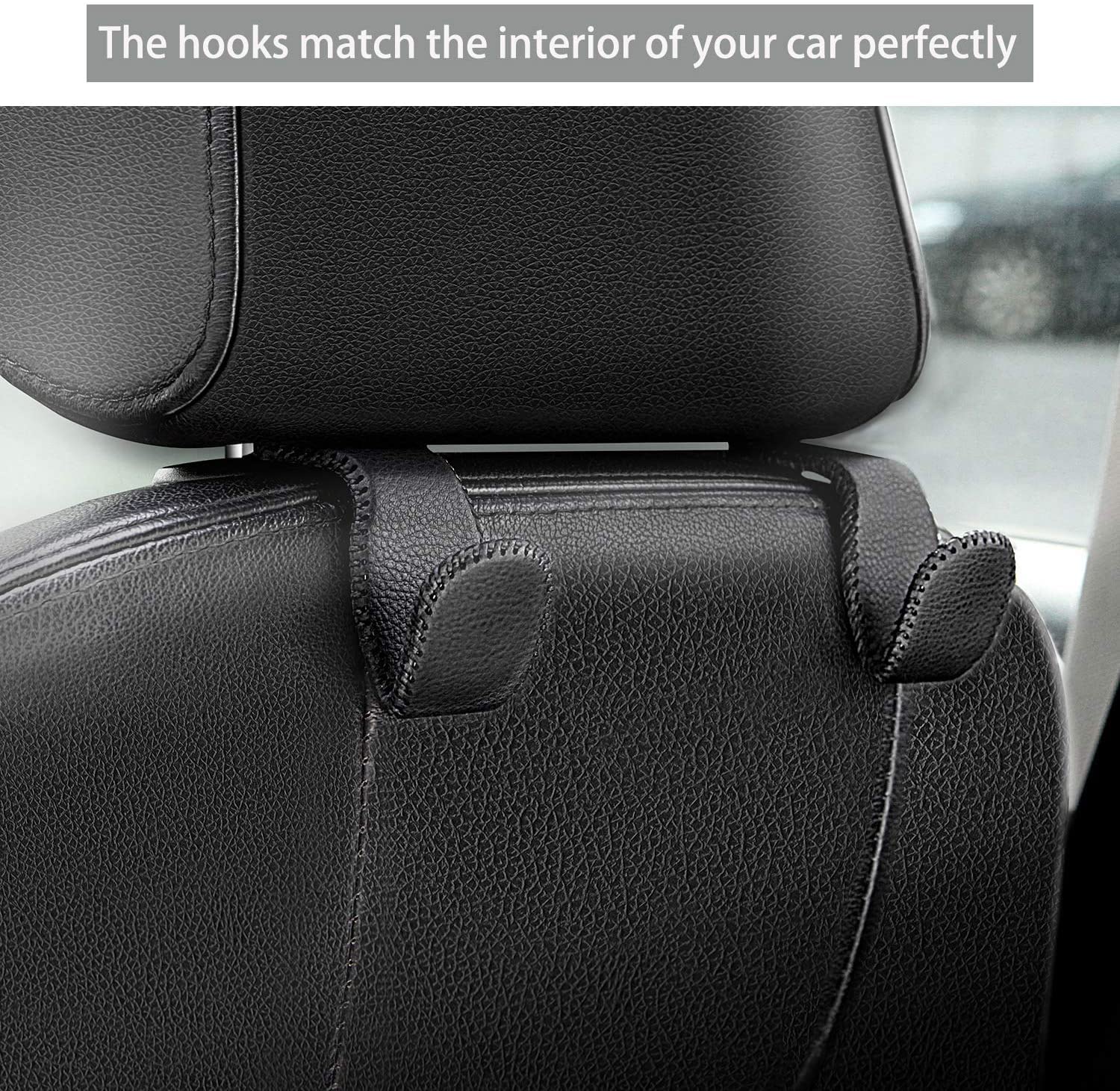 AMVOYOA headrest hook back-seat organizer keeps items off the floor.