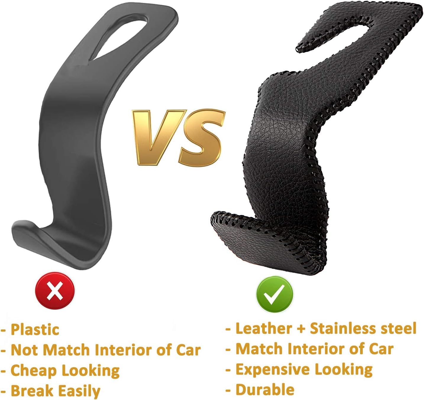 AMVOYOA headrest hooks black leather helps hang coats within reach
