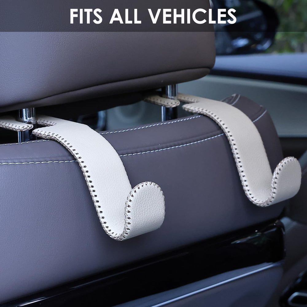 AMVOYOA leather car hook headrest beige-2: quick organization on trips.