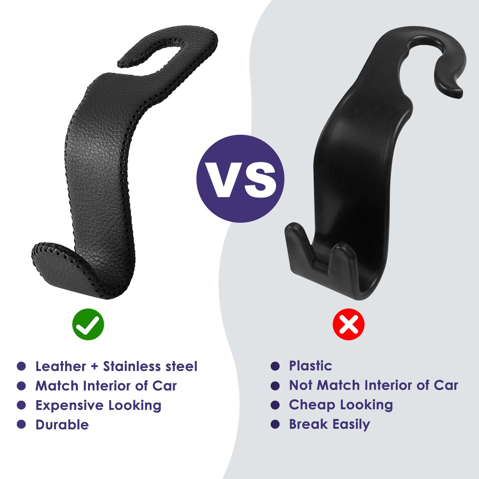 AMVOYOA leather car seat hooks close up stitching highlights craftsmanship