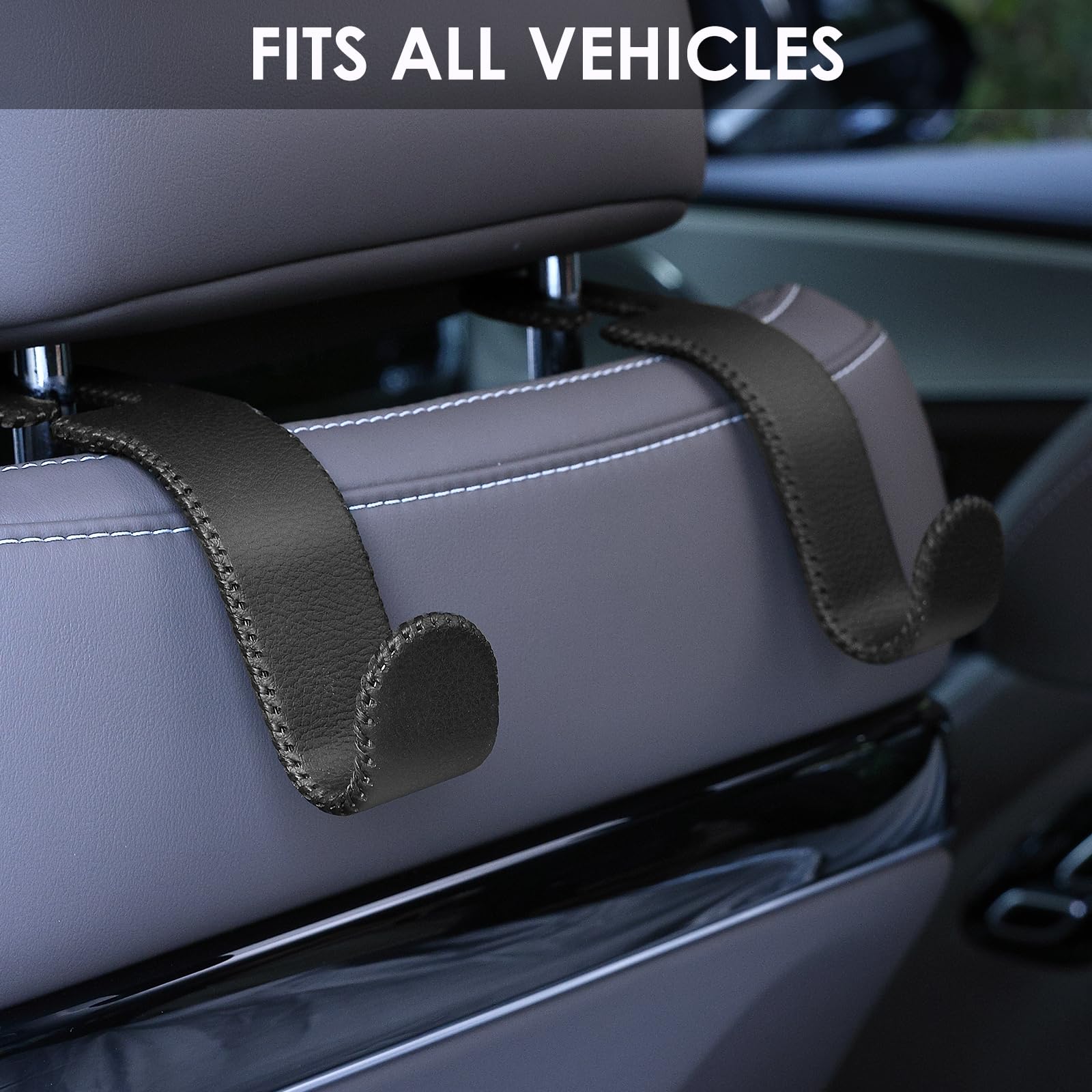 AMVOYOA leather car seat hooks in use keeping bags easily reachable