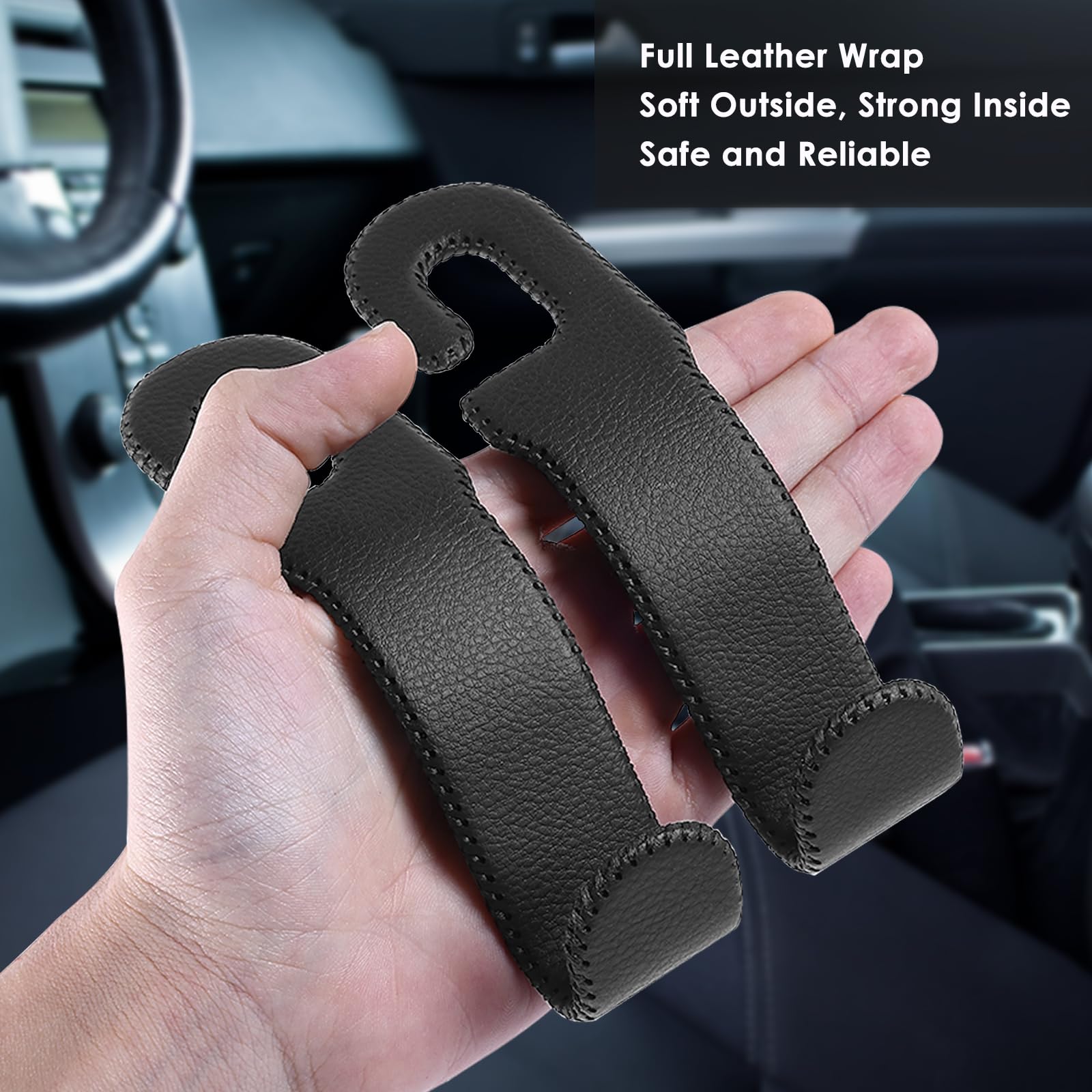 AMVOYOA leather car seat hooks metal core detail reflects durability
