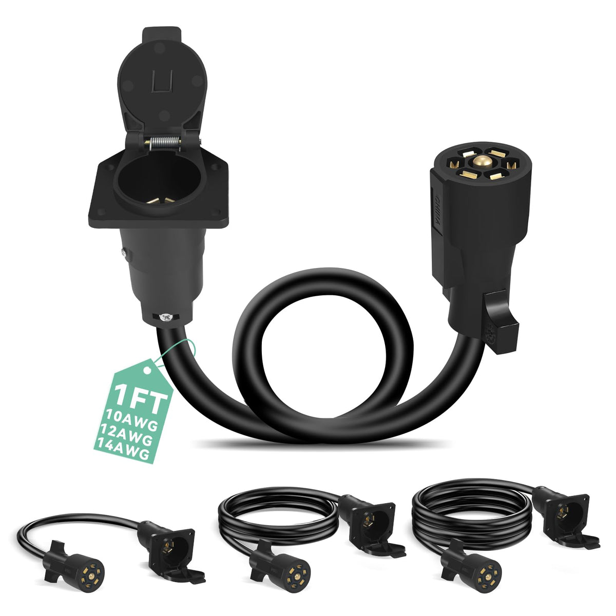 Anayguto 7-pin trailer extension plug with durable ABS housing for all-weather trailer use.