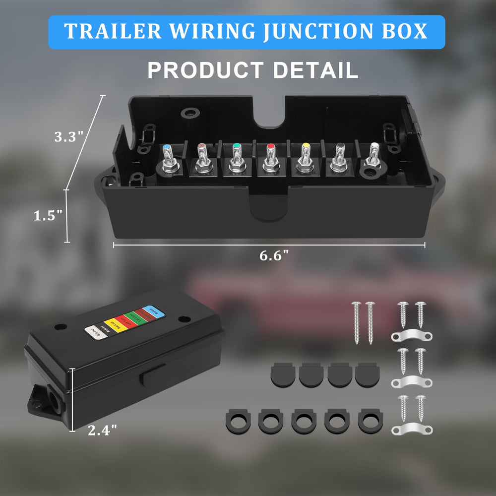 Anayguto weatherproof 7-way box protects connections in rain and dust.