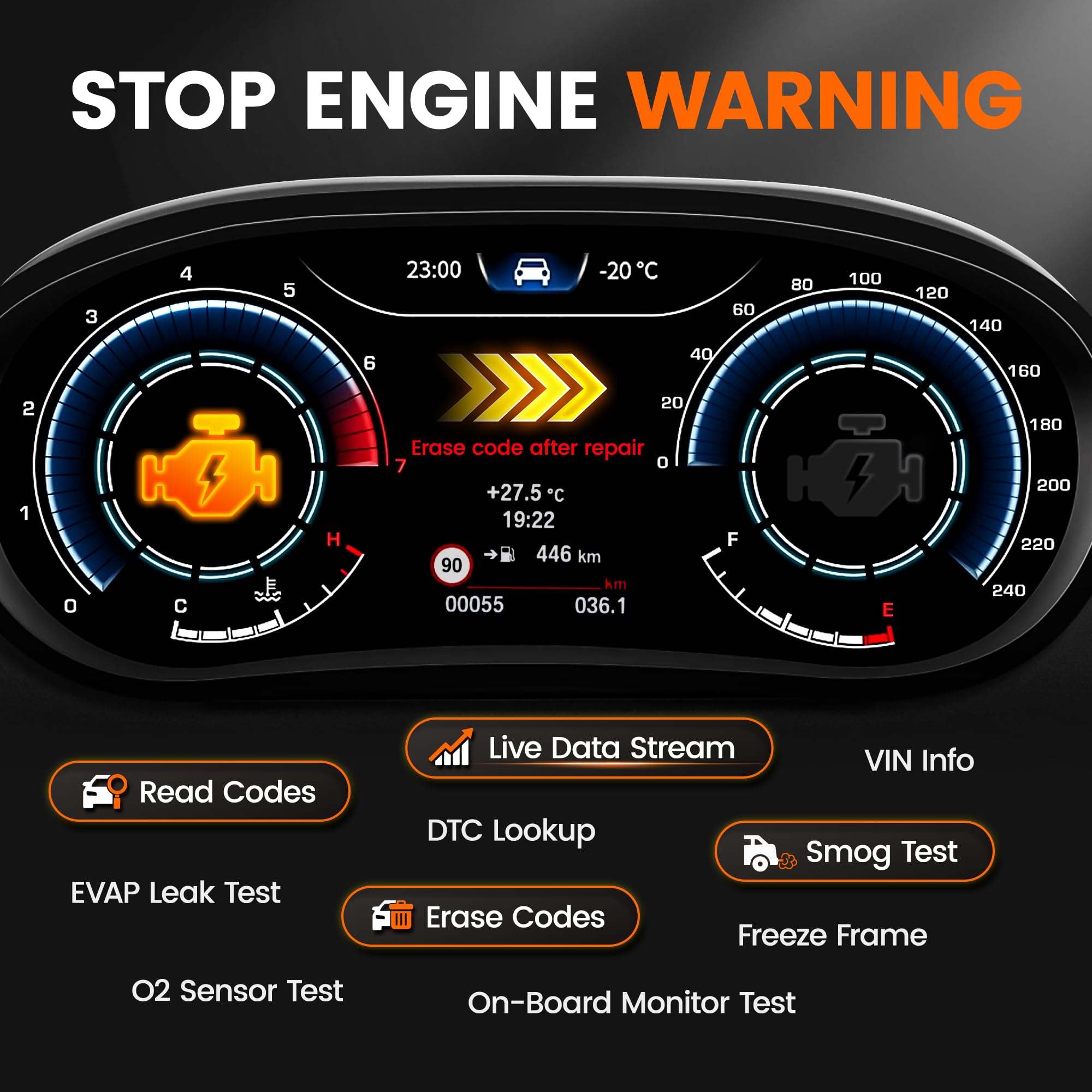 ANCEL AD530 PRO cranking test indicates starter motor health