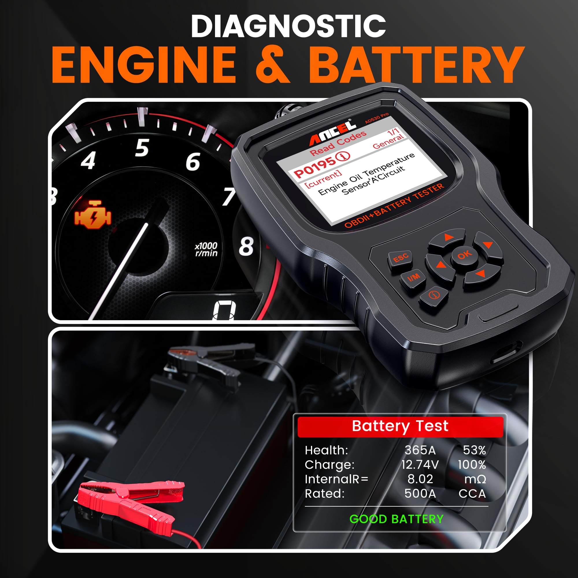 ANCEL AD530 PRO insulated clamps ensure safe battery connections