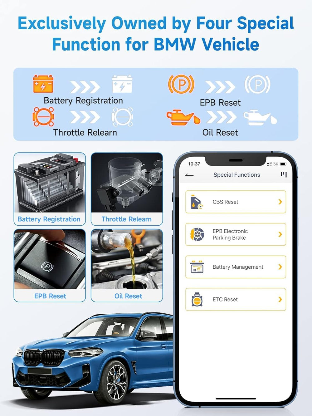 ANCEL BD300 full-system diagnostics scans engine, transmission, ABS, TPMS, and more.