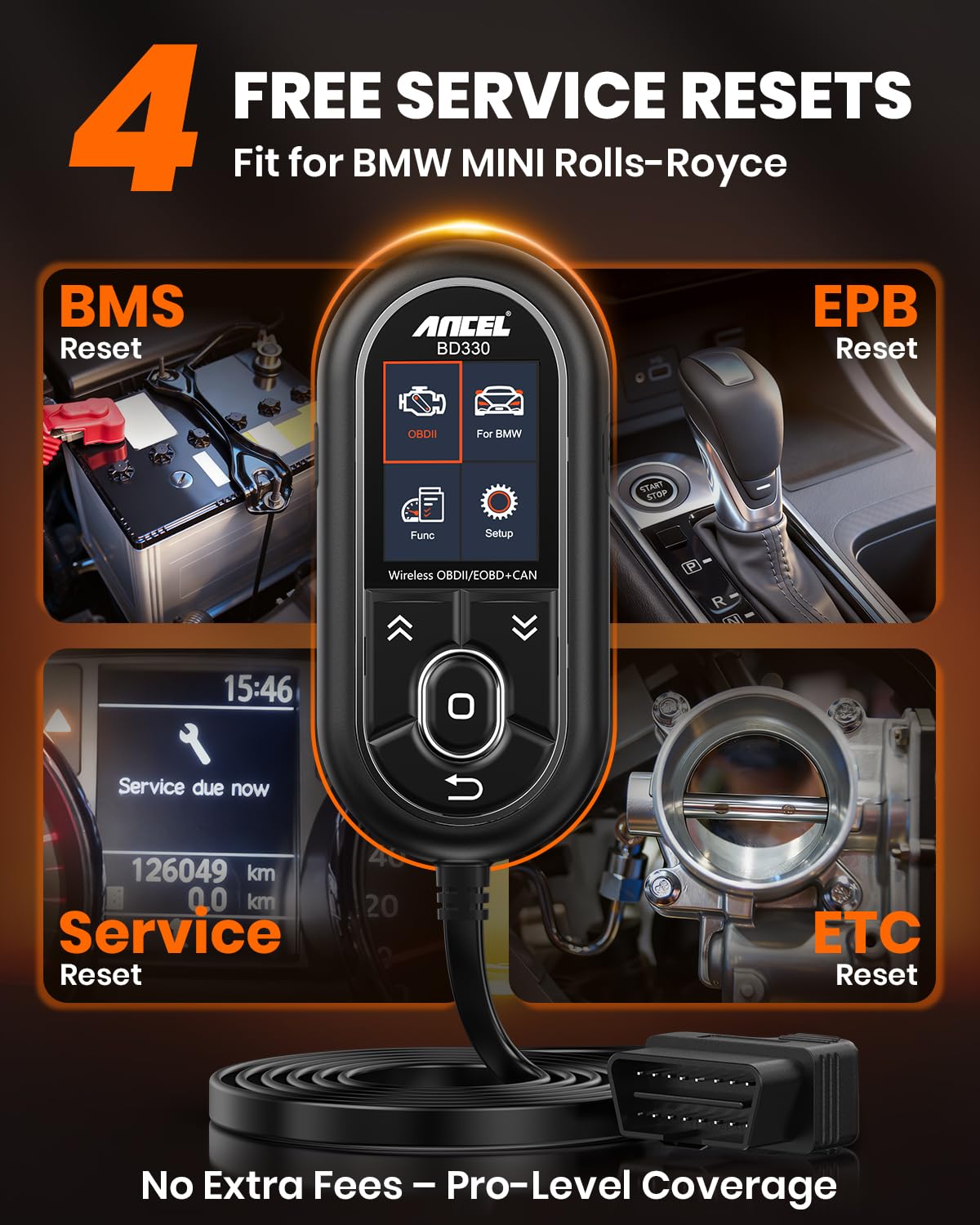 ANCEL BD330 battery registration feature for quick BMW ECU updates.