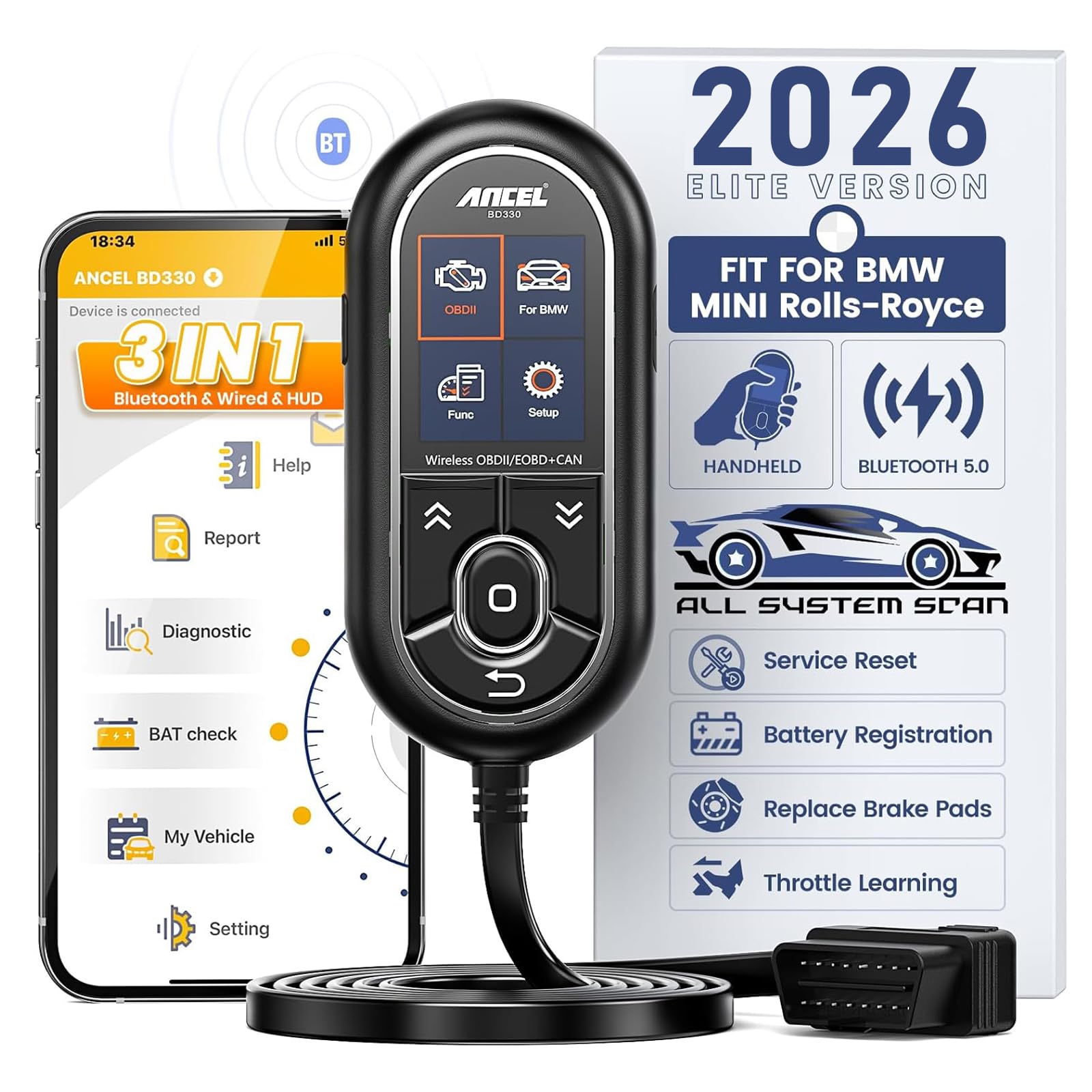 ANCEL BD330 handheld diagnostic tool for portable BMW scanning on the go.