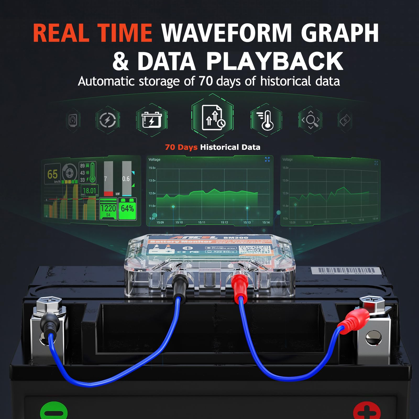 ANCEL BM200-US charging test evaluates alternator and electrical flow